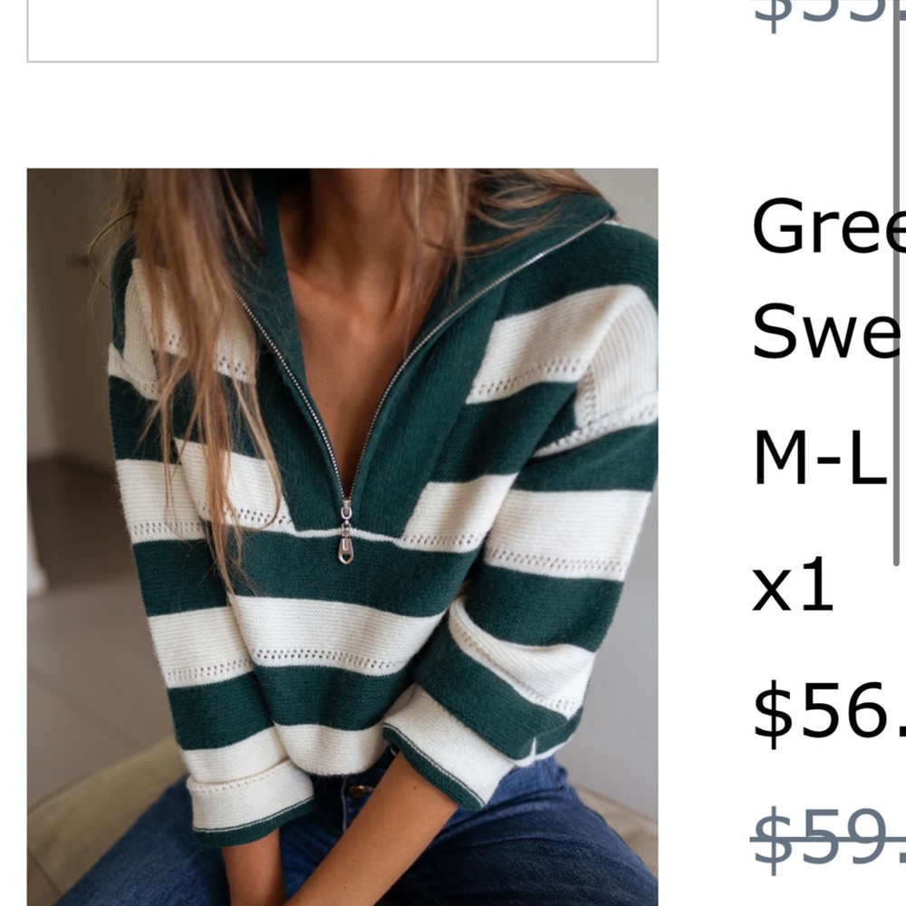 EASY CLOTHES Green and Ecru Striped Laura Sweater